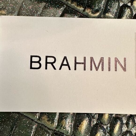 NWT Brahmin Croc Embossed Leather Brown Green Pouch And Tote Bag - Picture 9 of 9